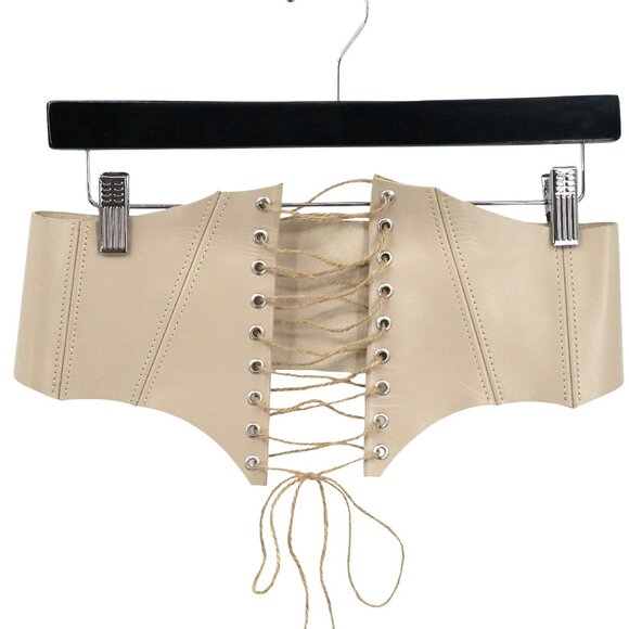 Faux Leather Corset Women O/S Beige Fairy Grunge Festival Goblincore Renaissance - Picture 1 of 13